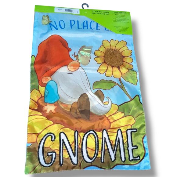 No Place Like Gnome Meadow Creek 3D Garden Flag 18" Sunflower Housewarming Gift - Picture 9 of 13